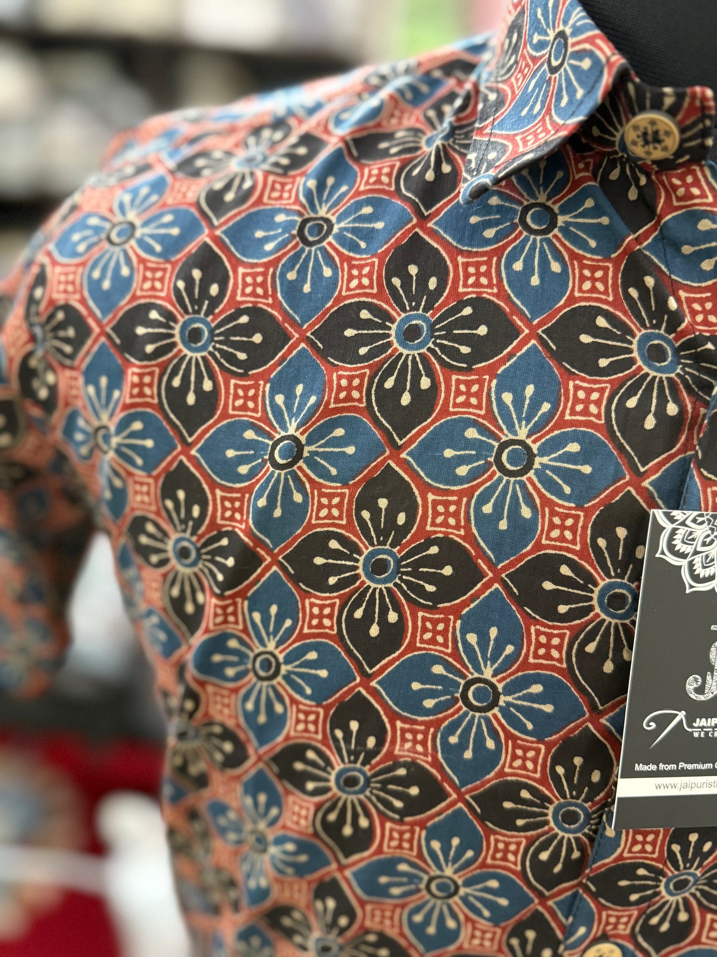 Geometric Floral Printed Mens Half Sleeves Cotton Shirt