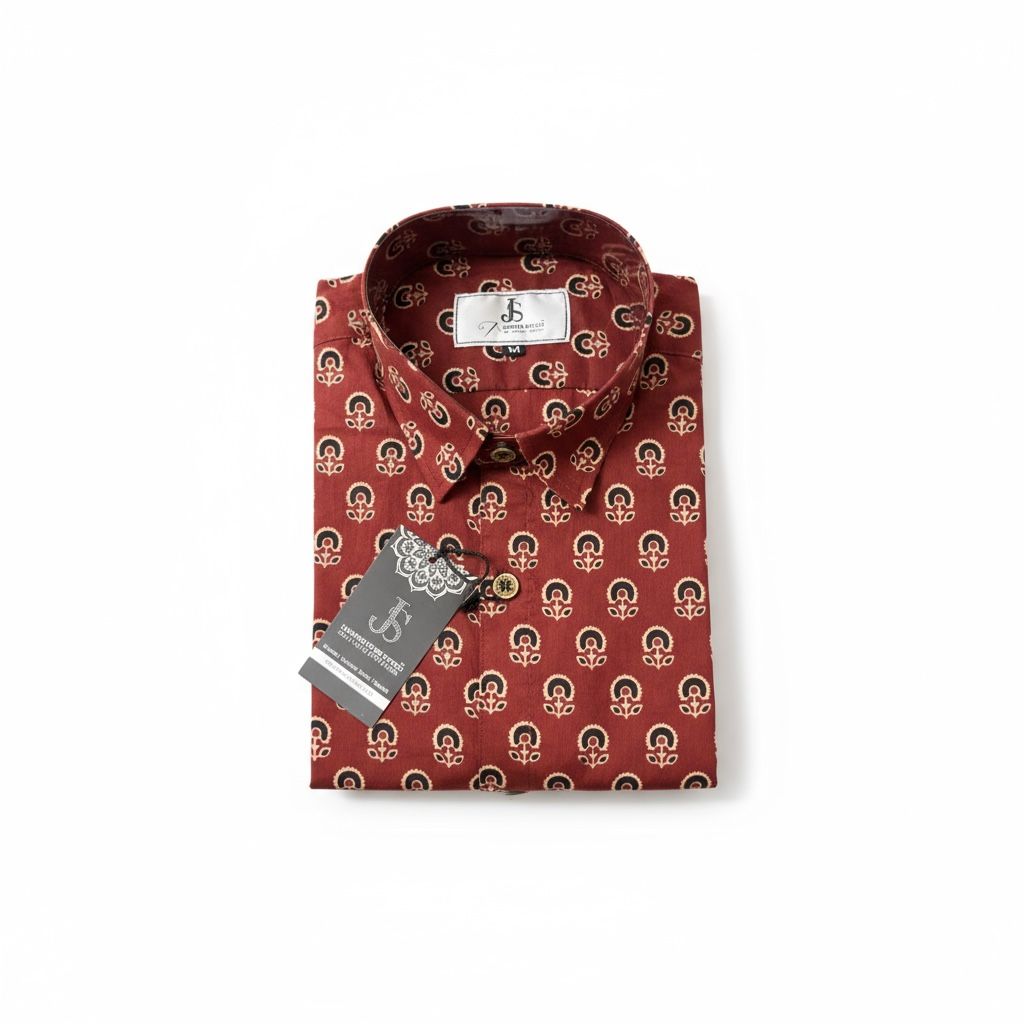 Maroon And Black Booti Printed Plus Size Mens Half Sleeves Cotton Shirt