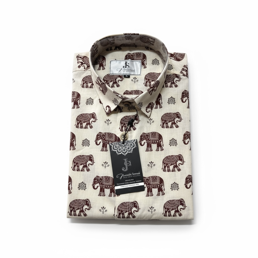 Maroon Ivory Elephant Printed Plus Size Half Sleeves Cotton Shirt