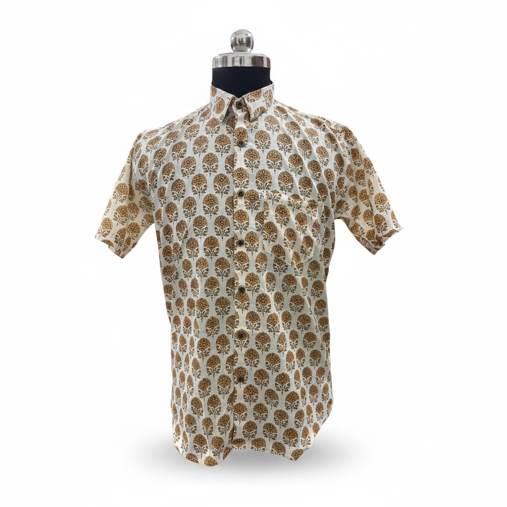 Tree-of-Life Booti Printed Plus Size Half Sleeves Cotton Shirt
