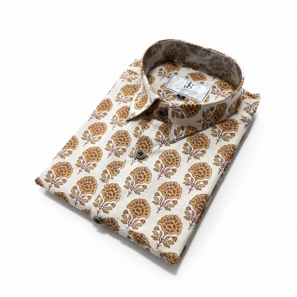 Tree-of-Life Booti Printed Plus Size Half Sleeves Cotton Shirt