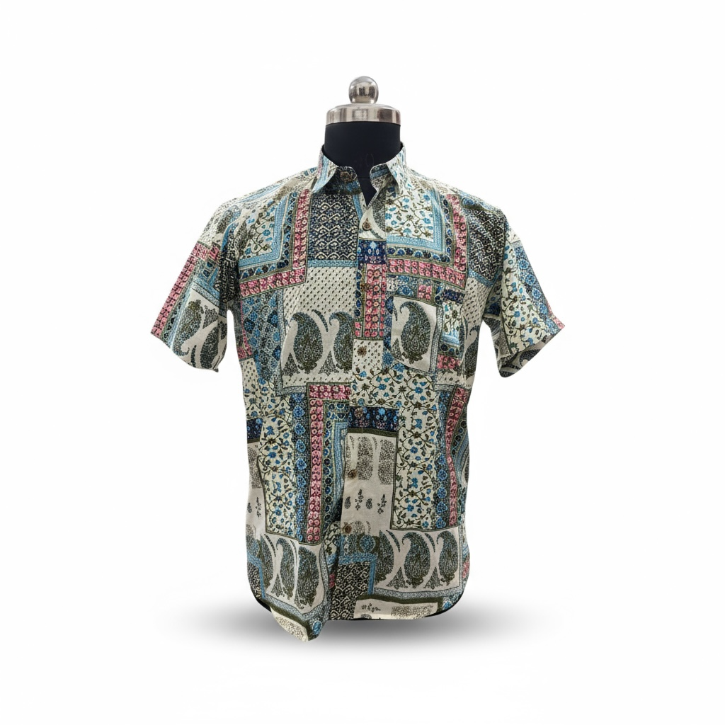 Patchwork Paisley Jaipuri Printed Plus Size Half Sleeves Cotton Shirt