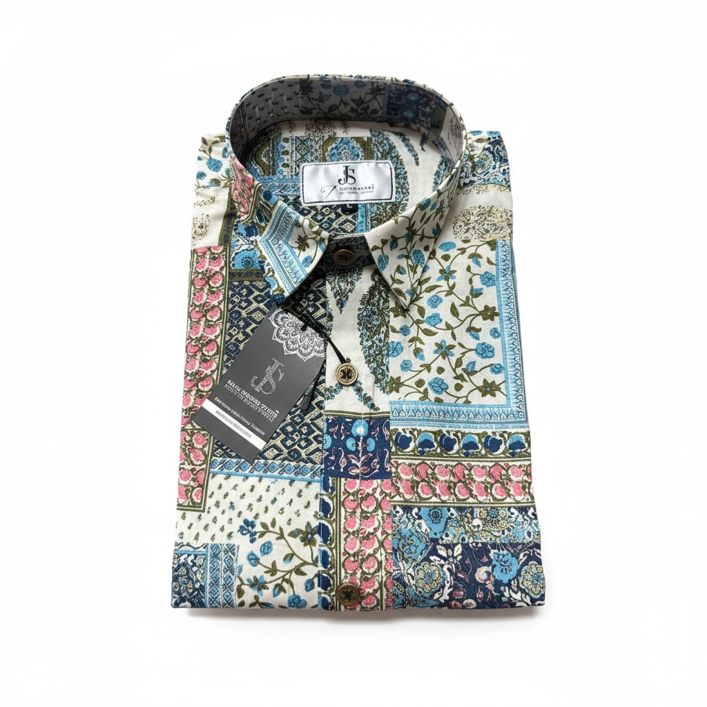 Patchwork Paisley Jaipuri Printed Plus Size Half Sleeves Cotton Shirt