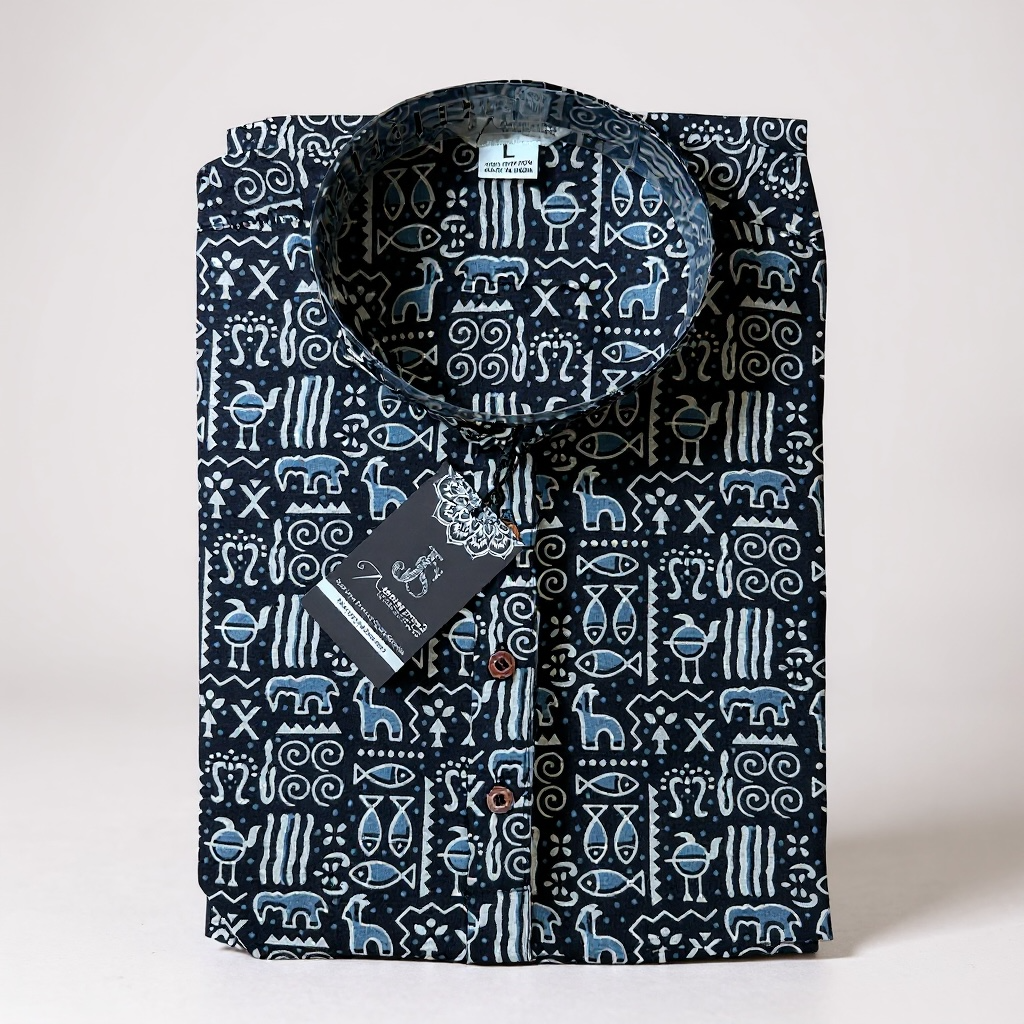 Black And White Tribal Printed Full Sleeves Long Kurta for Mens