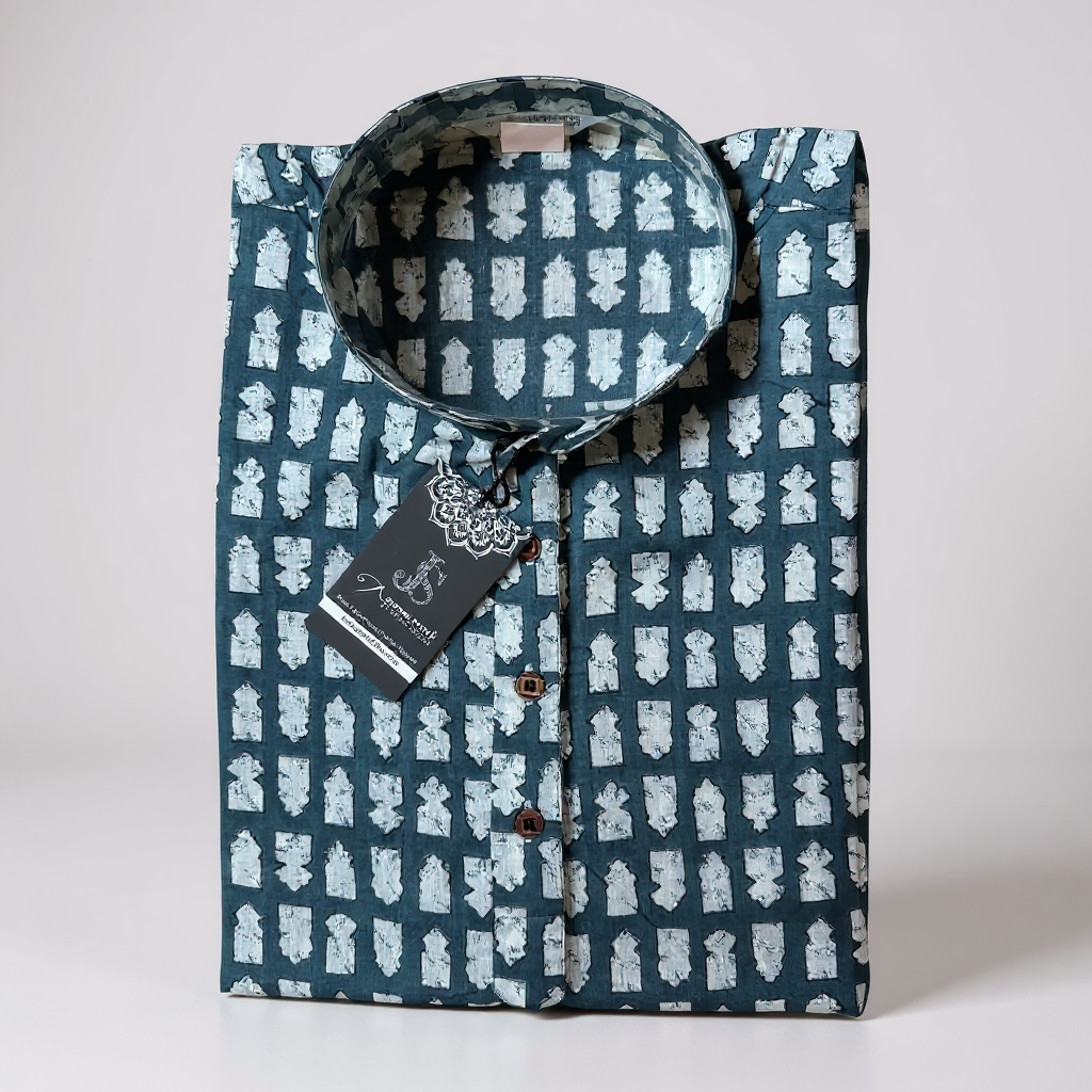 Grey Stamp Printed Full Sleeves long Kurta for Mens