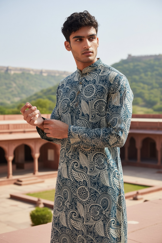 Shahi Ambi Printed Full Sleeves Long Kurta for Men