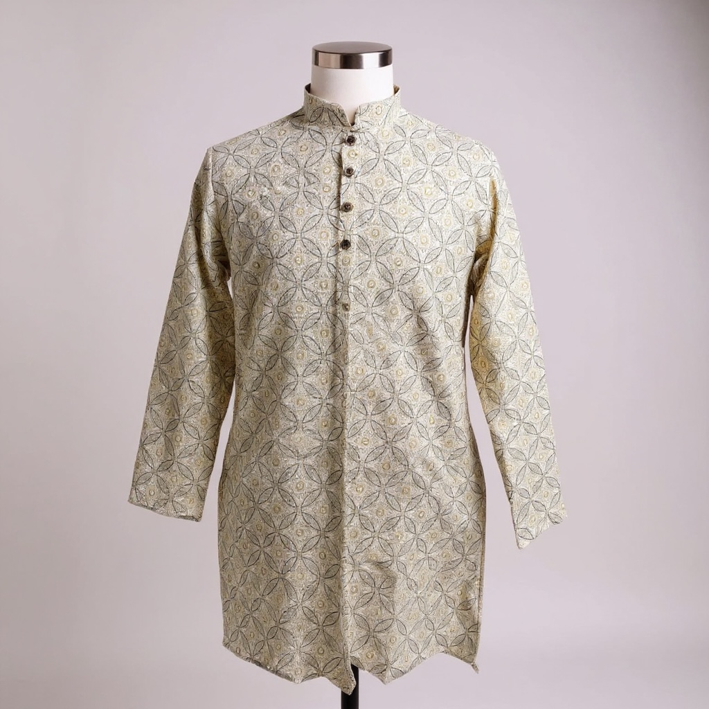 Pastel Mandala Jaali Printed Full Sleeves Long Kurta for Men