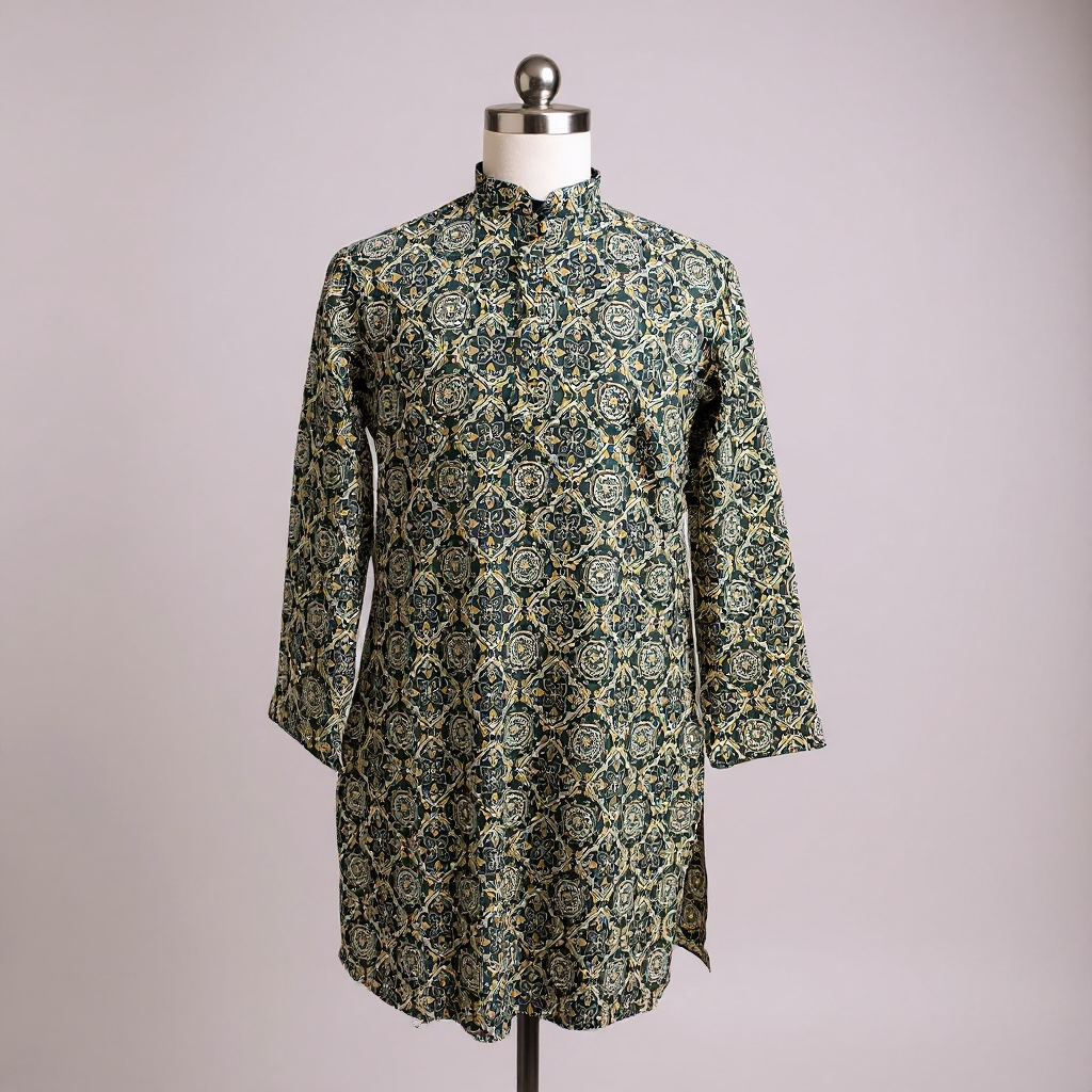 Hara Meenakari Jaal Printed Full Sleeves Long Kurta for Men