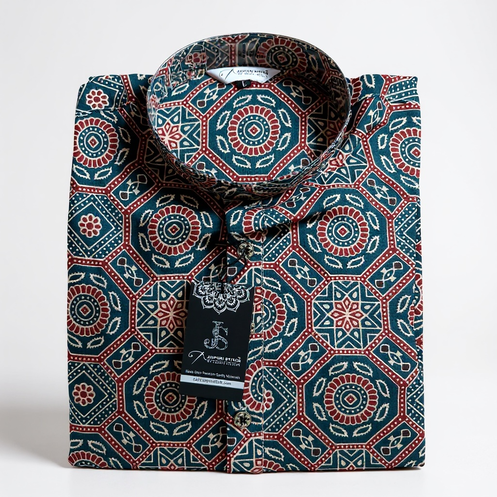 Octagon Ajrakh Printed Full Sleeves Long Kurta for Men