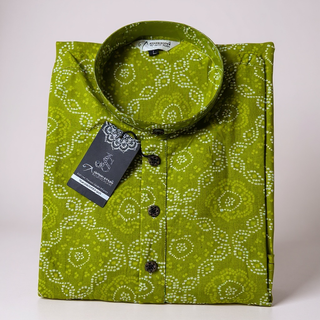 Lime BandhejBaaz Printed Full Sleeves Long Kurta for Men