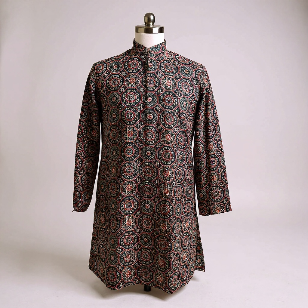 Octagon Ajrakh Printed Full Sleeves Long Kurta for Men