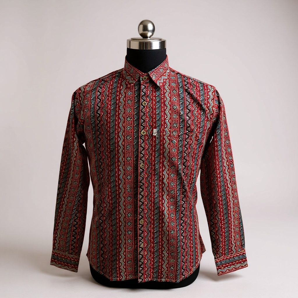 Rust Tribal Stripe Printed Full Sleeves Cotton Shirt for Men