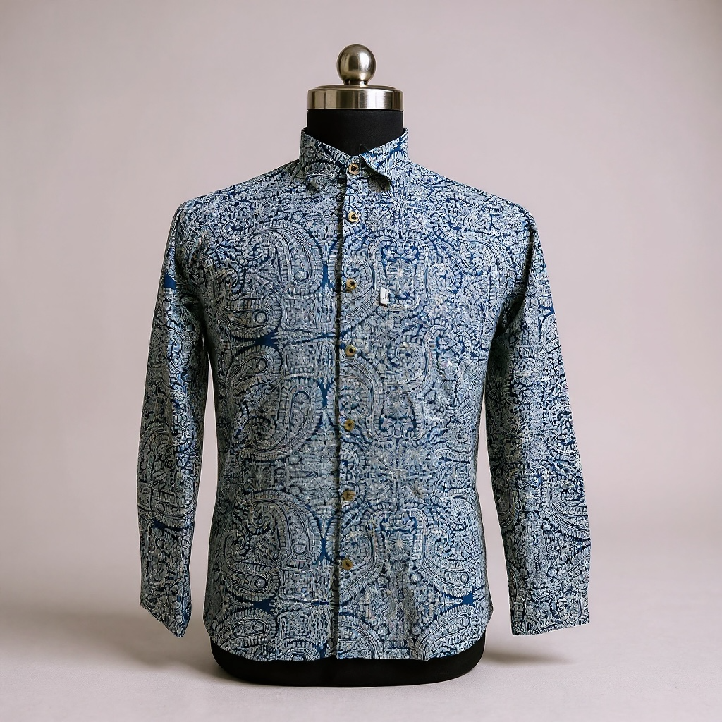 Blue Ambi Jaal Printed Full Sleeves Cotton Shirt for Men