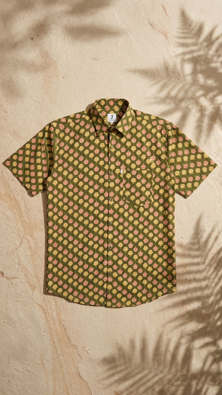Mehendi Booti Printed Men's Plus Size Cotton Shirt