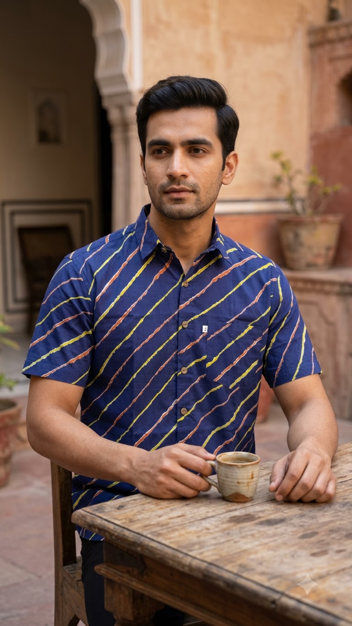 Royal blue Leheriya Printed Men’s Half Sleeve Shirt