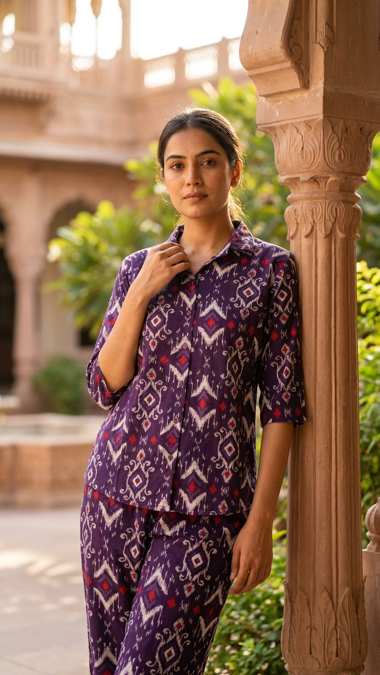 Purple Ikat Cotton Co-Ord Set for Women