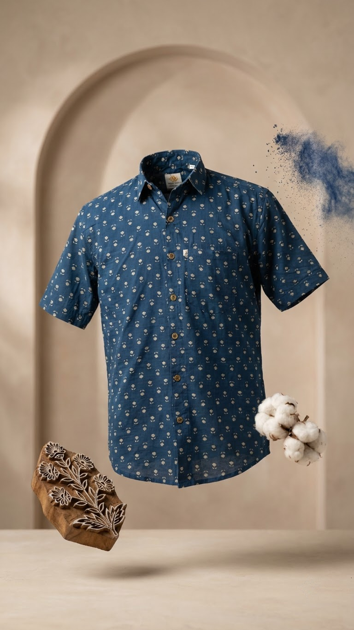 Plus Size Dark Blue Booti Printed Mens Half Sleeves Shirt