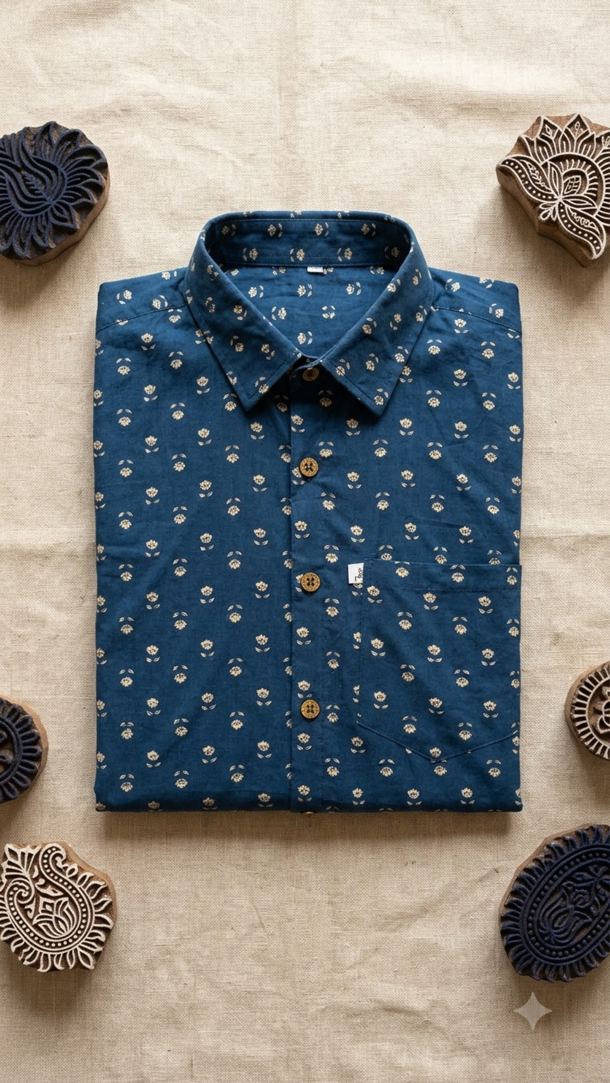 Plus Size Dark Blue Booti Printed Mens Half Sleeves Shirt