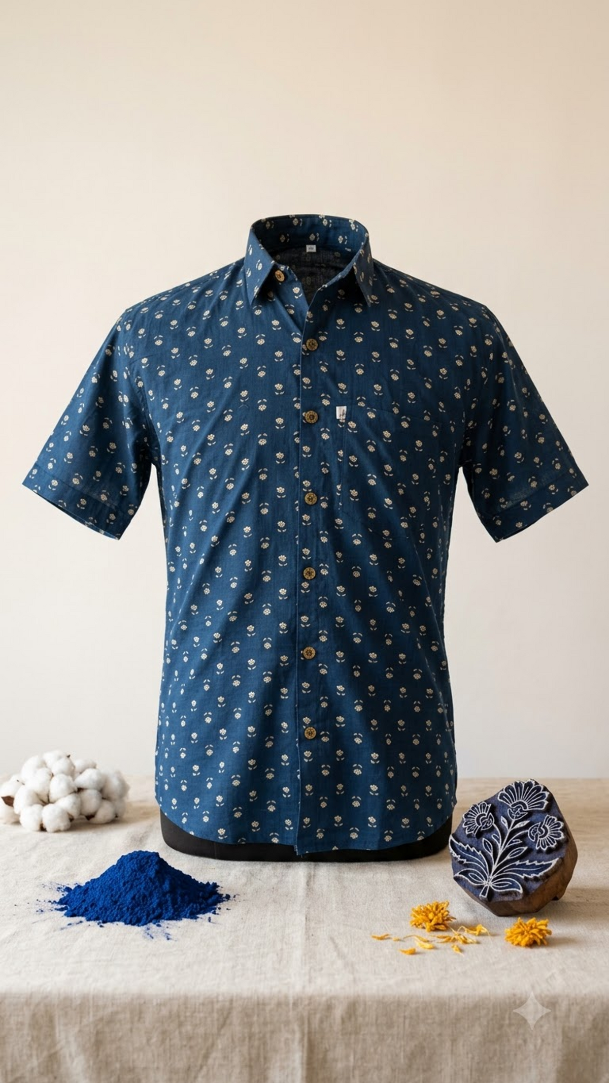 Plus Size Dark Blue Booti Printed Mens Half Sleeves Shirt
