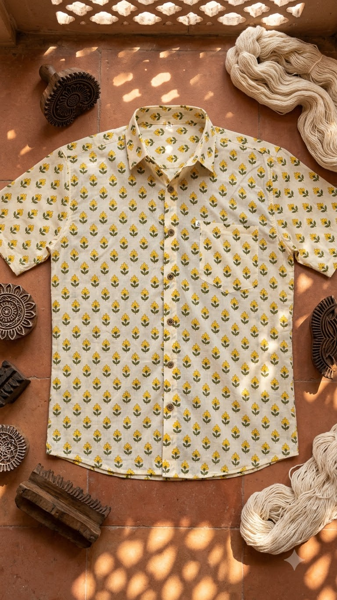 Plus Size Yellow Flower Booti Printed Mens Half Sleeves Shirt