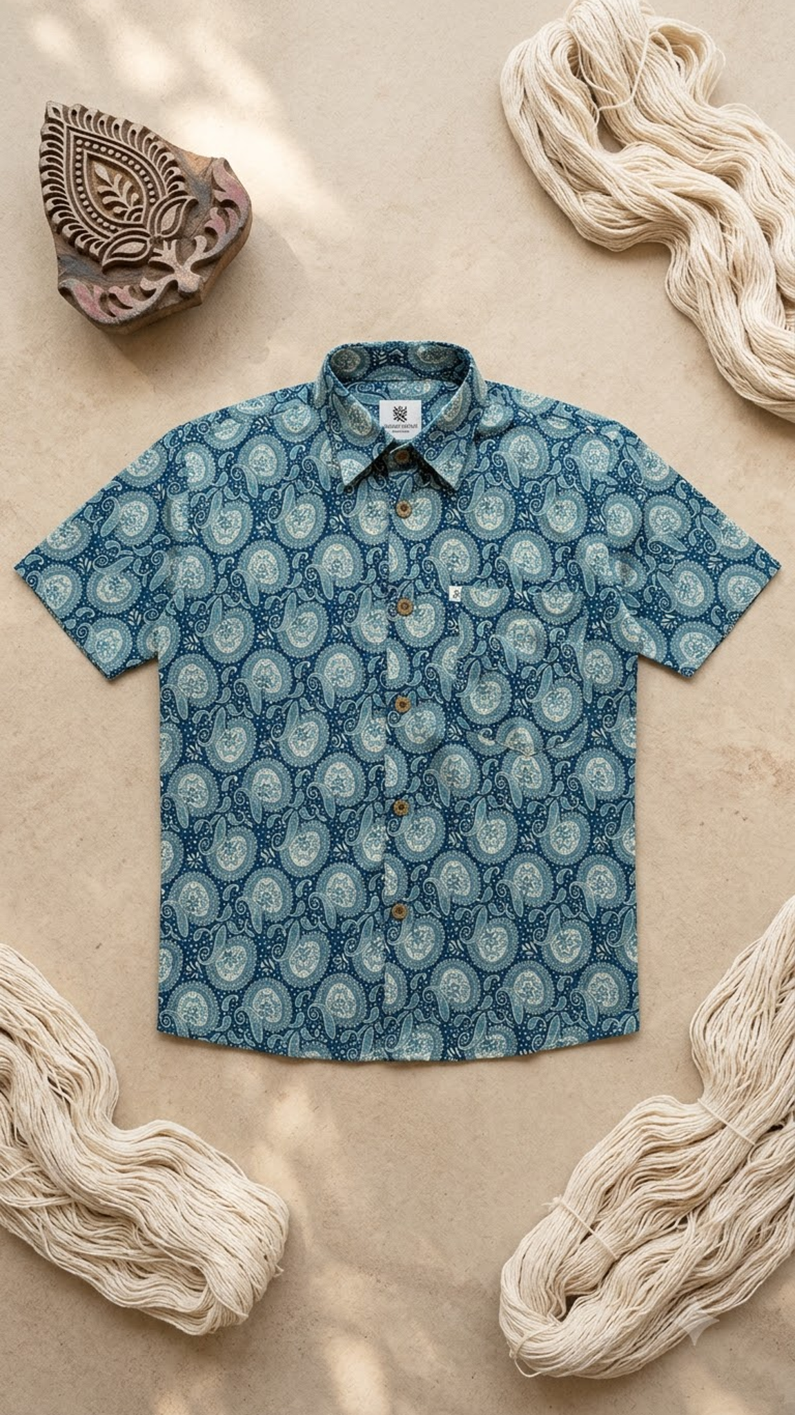 Blue Paisley Floral Printed  Plus Size Half Sleeves Cotton Shirt For Men