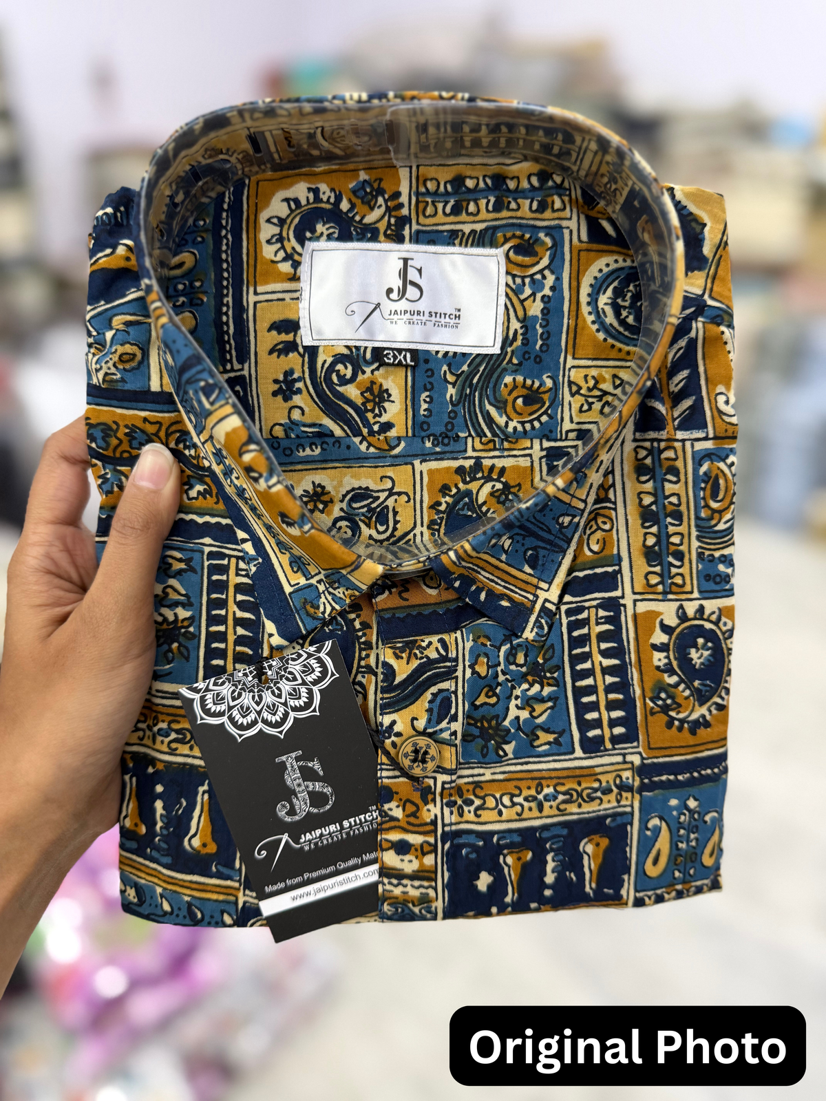 Plus Size Patchwork Green Blue Printed Mens Half Sleeves Shirt