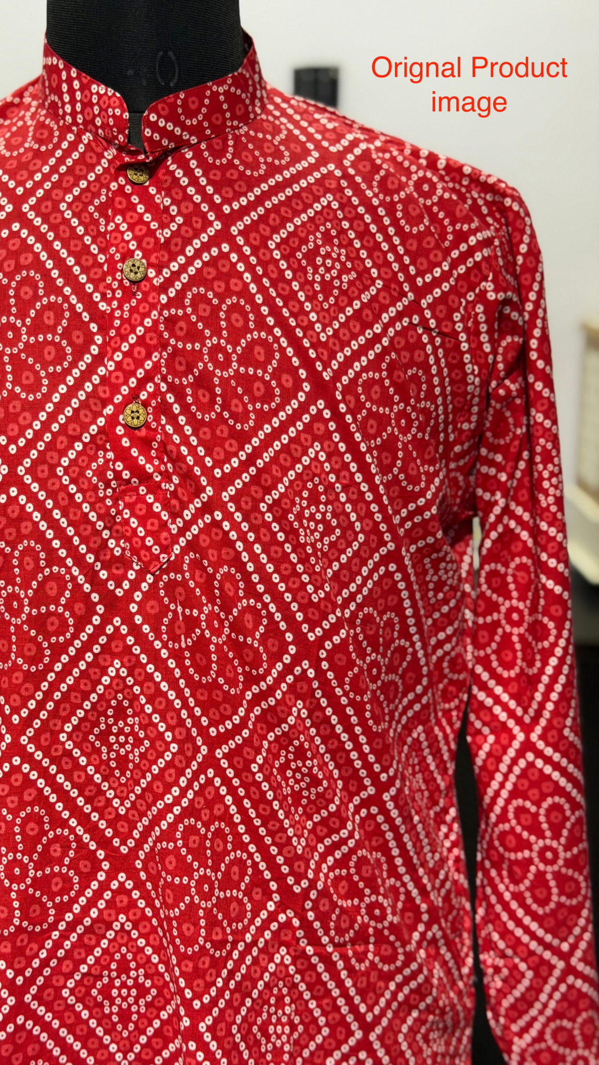 Full Sleeves Long Kurta for Men Red Bandhej Printed