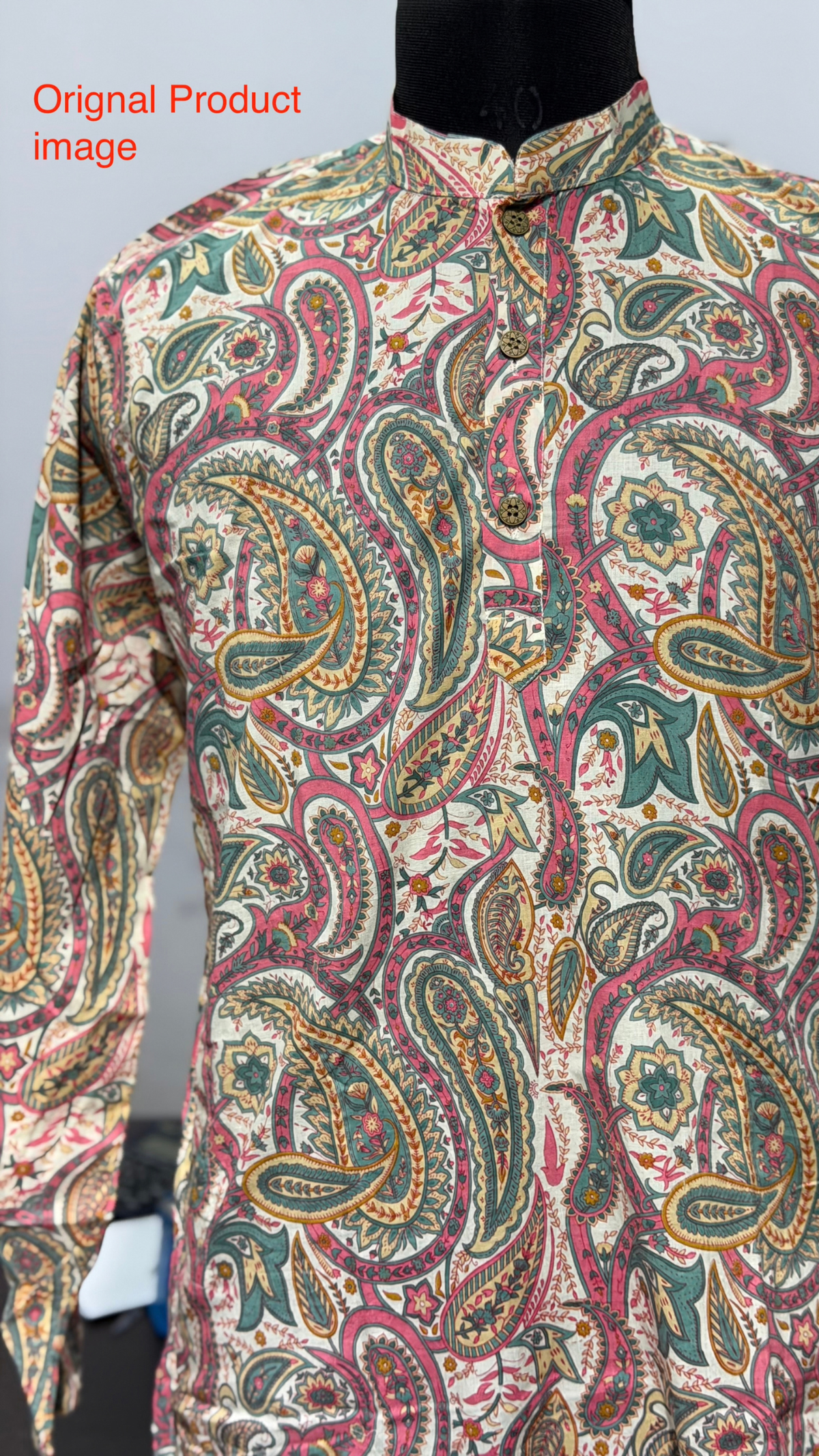 Multicolour Paisley Printed Full Sleeves Long Kurta for Men