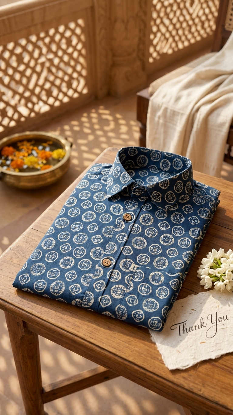 Steel Blue Coin Motif Printed Mens Half Sleeves Cotton Shirt