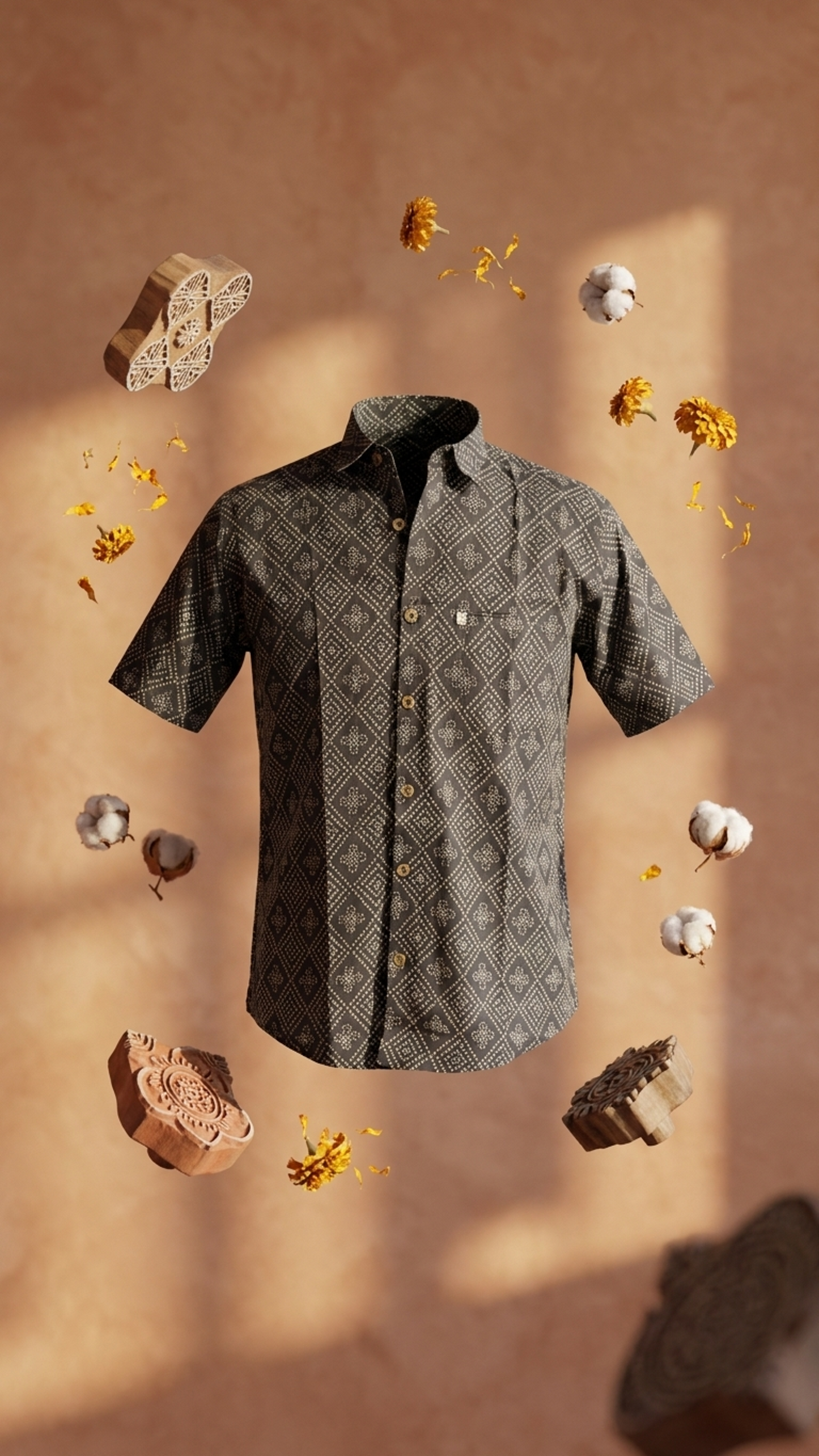 Black Barfi Bandhej Printed Half Sleeves Cotton Shirt for Men