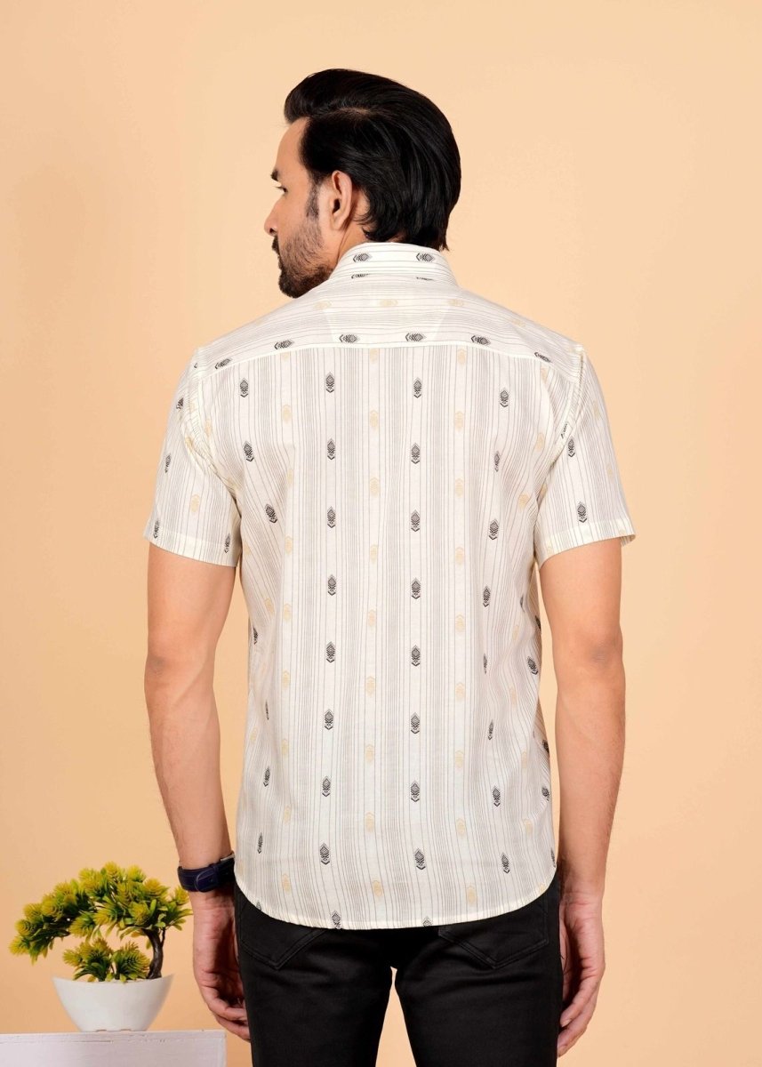 Black and White Strips Block Printed Half Sleeves Shirts for Men's