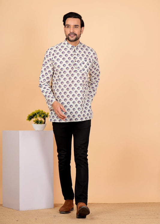 Sanganeri Pagdi Printed Mens Short Kurtas