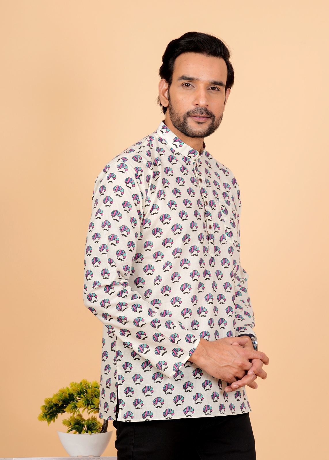 Sanganeri Pagdi Printed Mens Short Kurtas