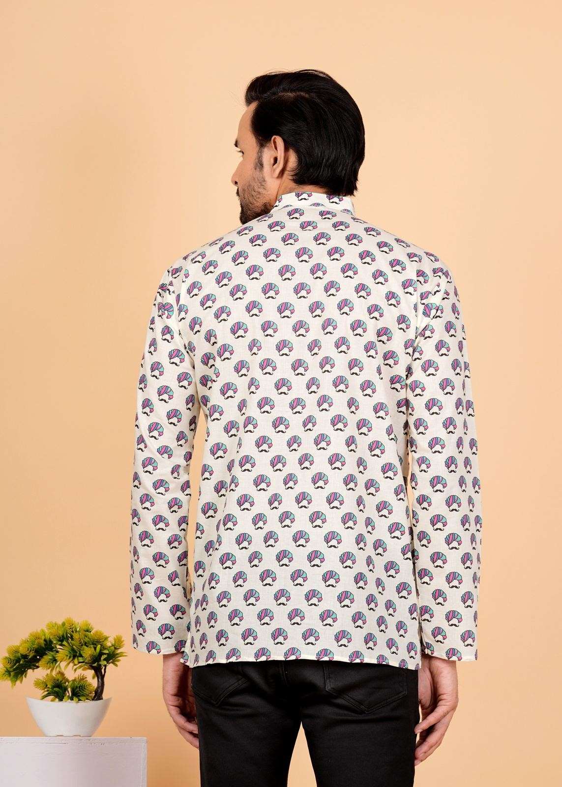 Sanganeri Pagdi Printed Mens Short Kurtas