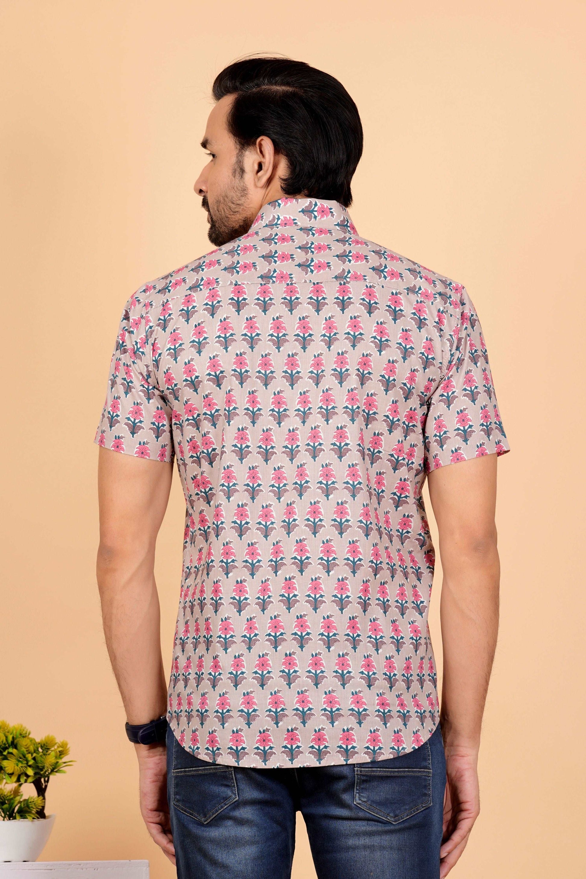 Cotton Half Sleeves Block Printed Shirts for Men's