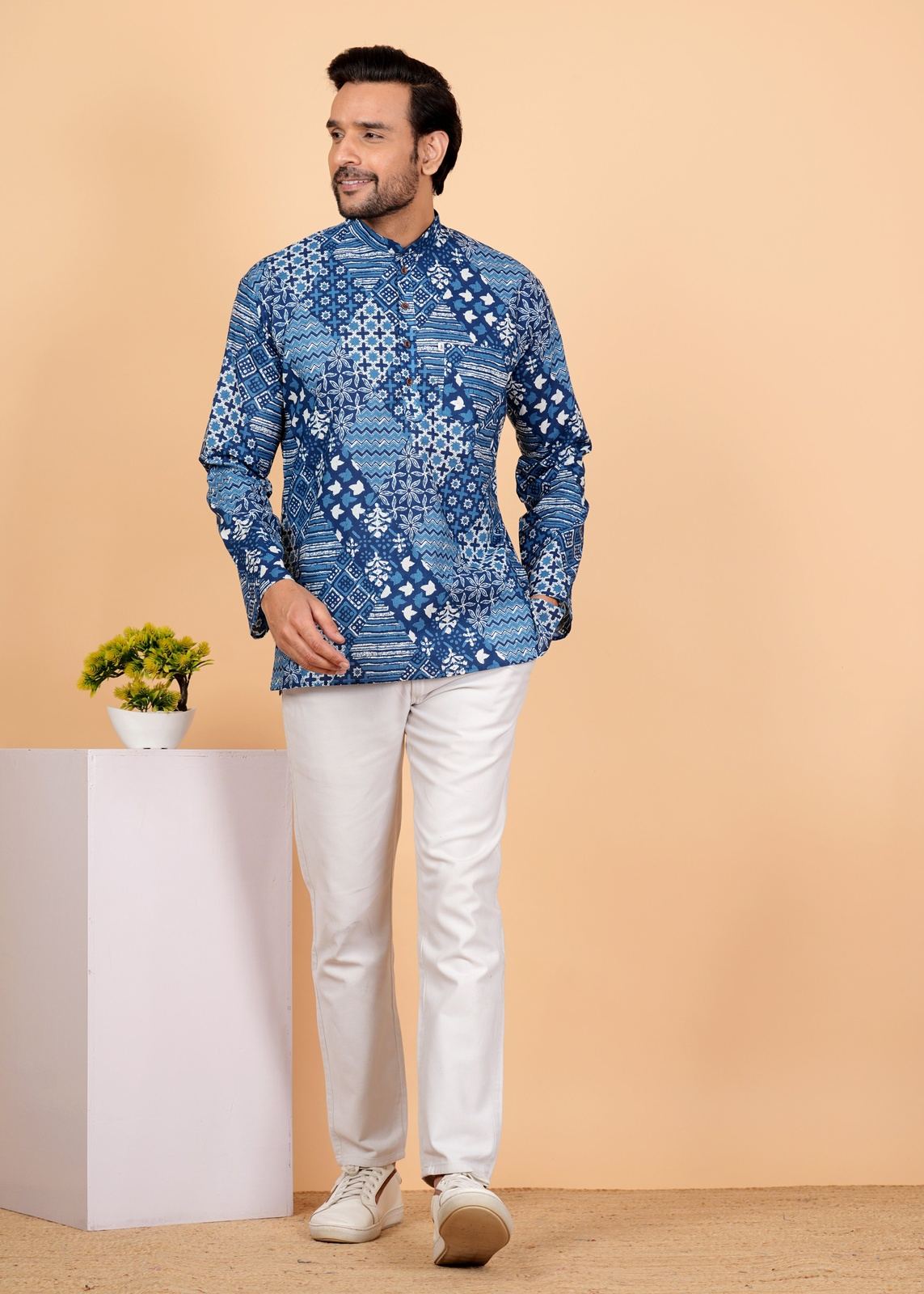 Patch Work Short Kurta For Men