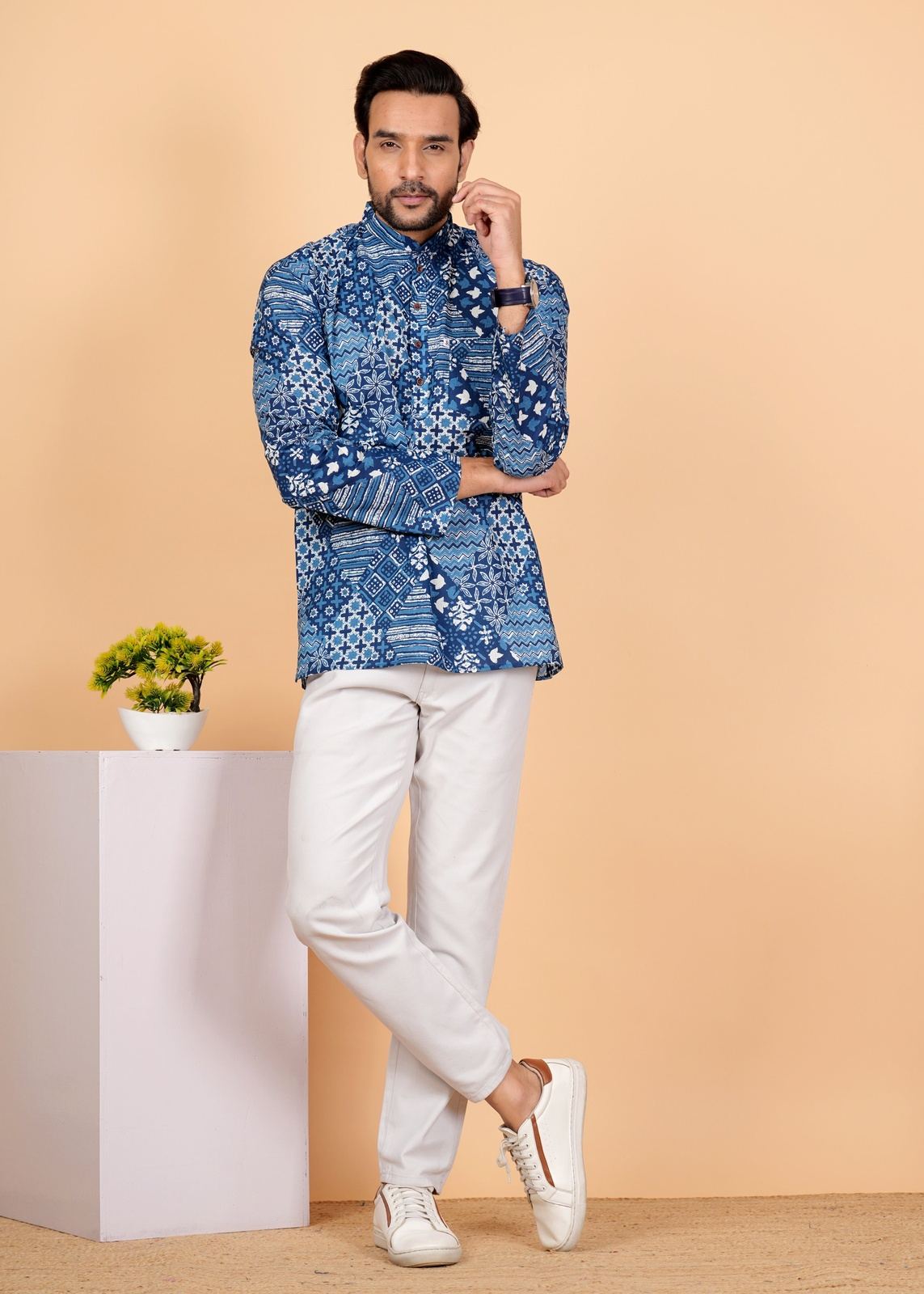 Patch Work Short Kurta For Men