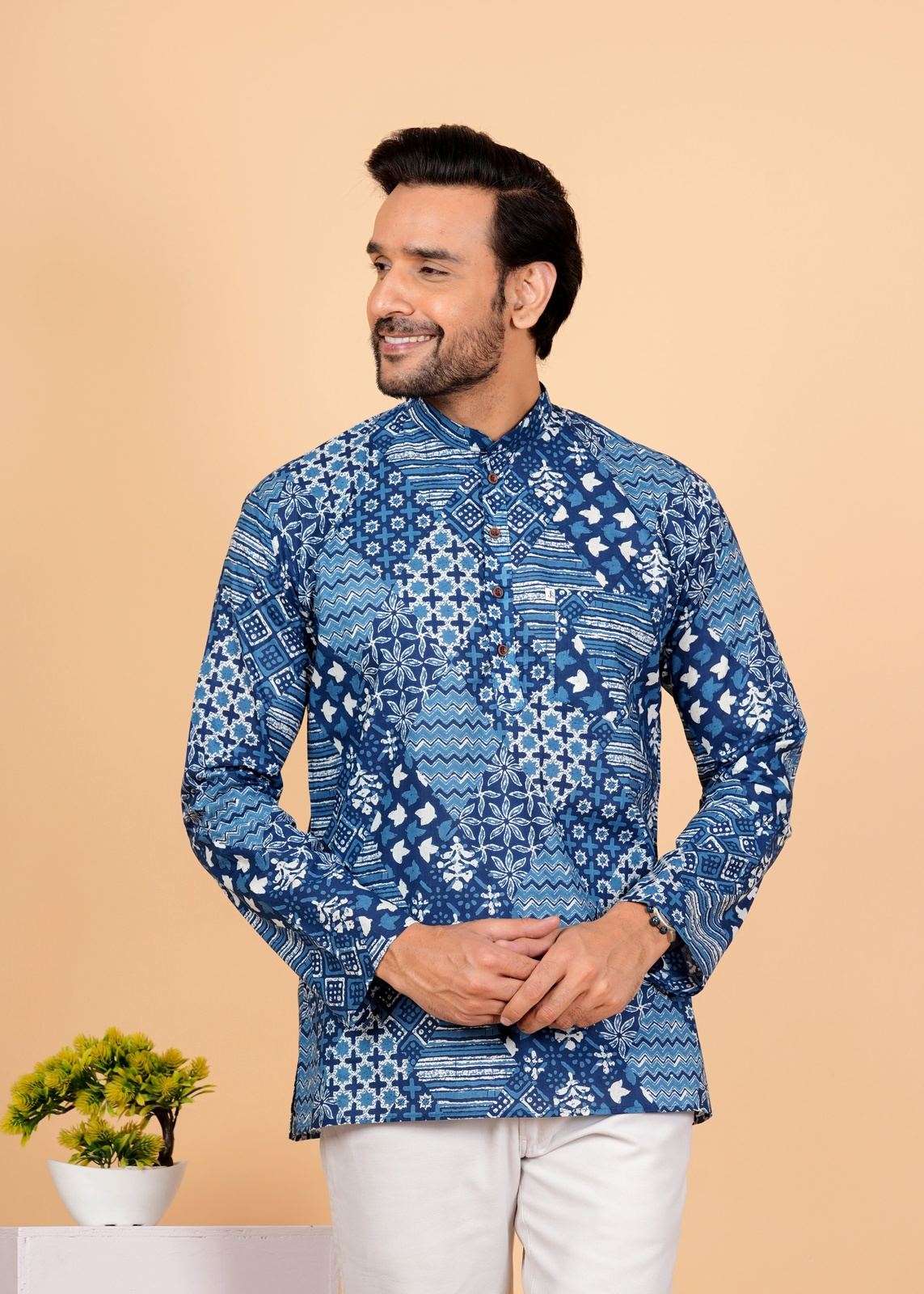 Patch Work Short Kurta For Men