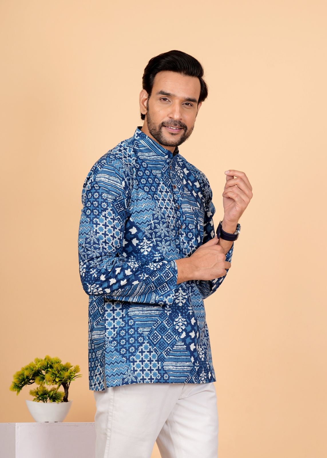 Patch Work Short Kurta For Men