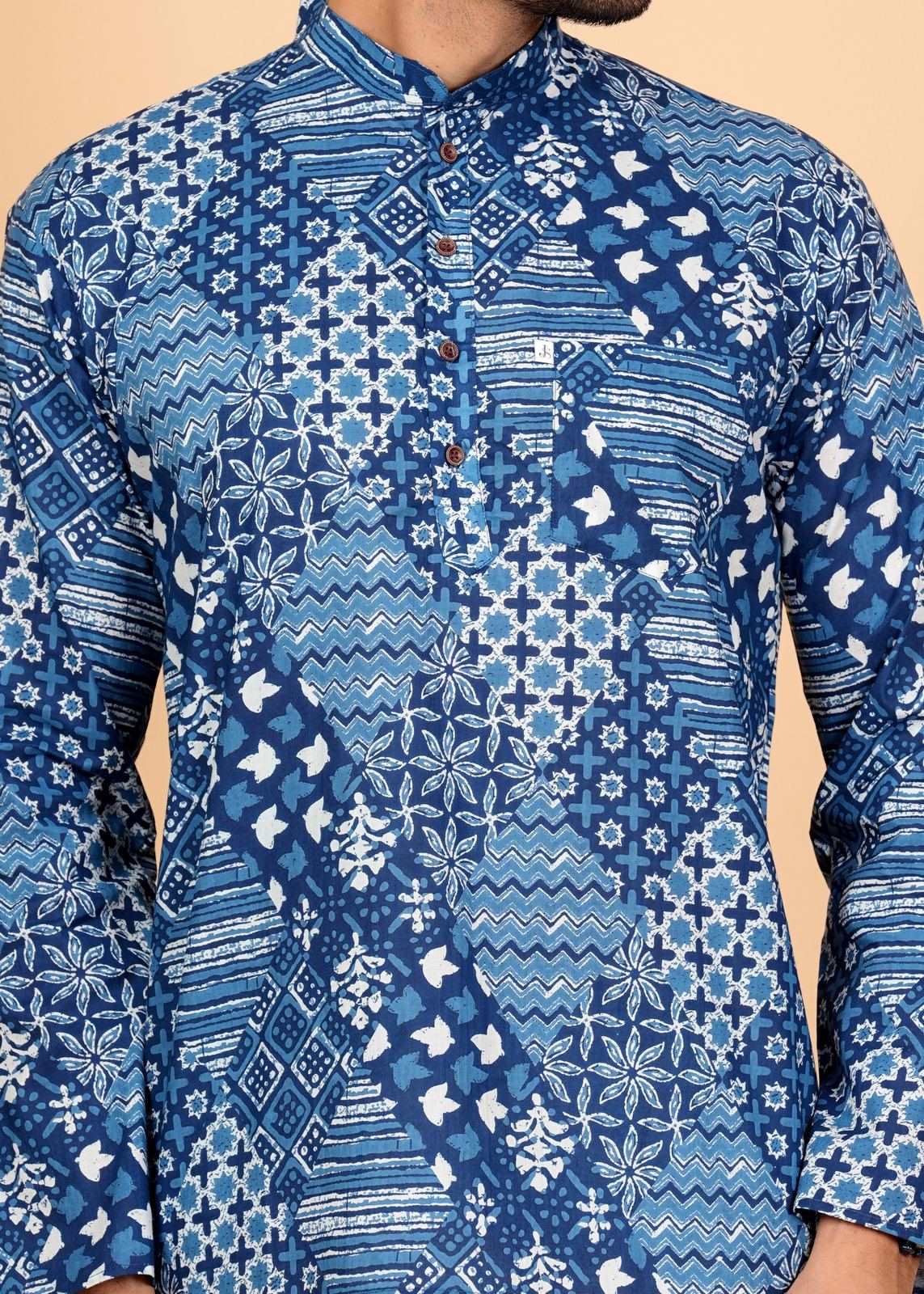 Patch Work Short Kurta For Men