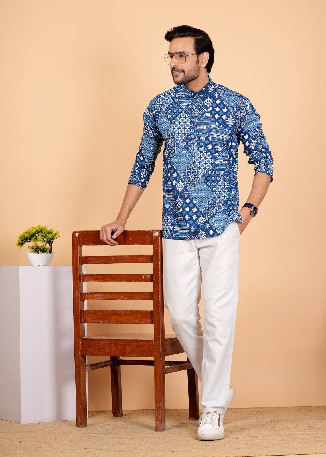 Patch Work Short Kurta For Men