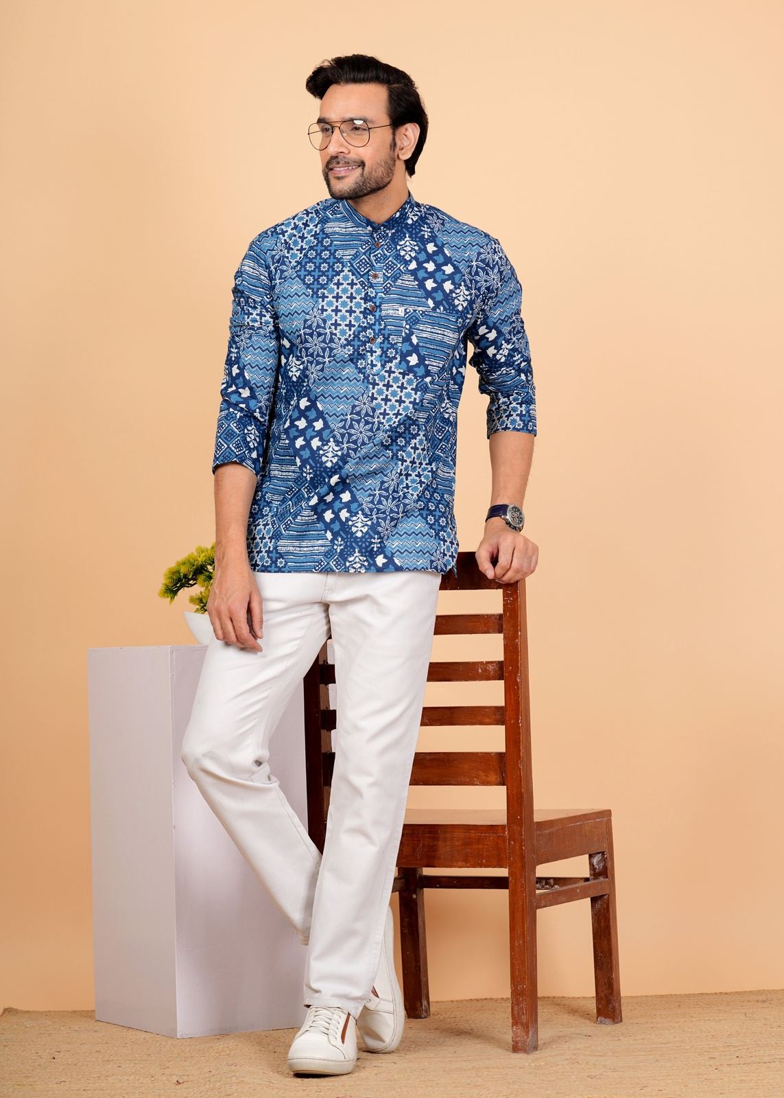 Patch Work Short Kurta For Men