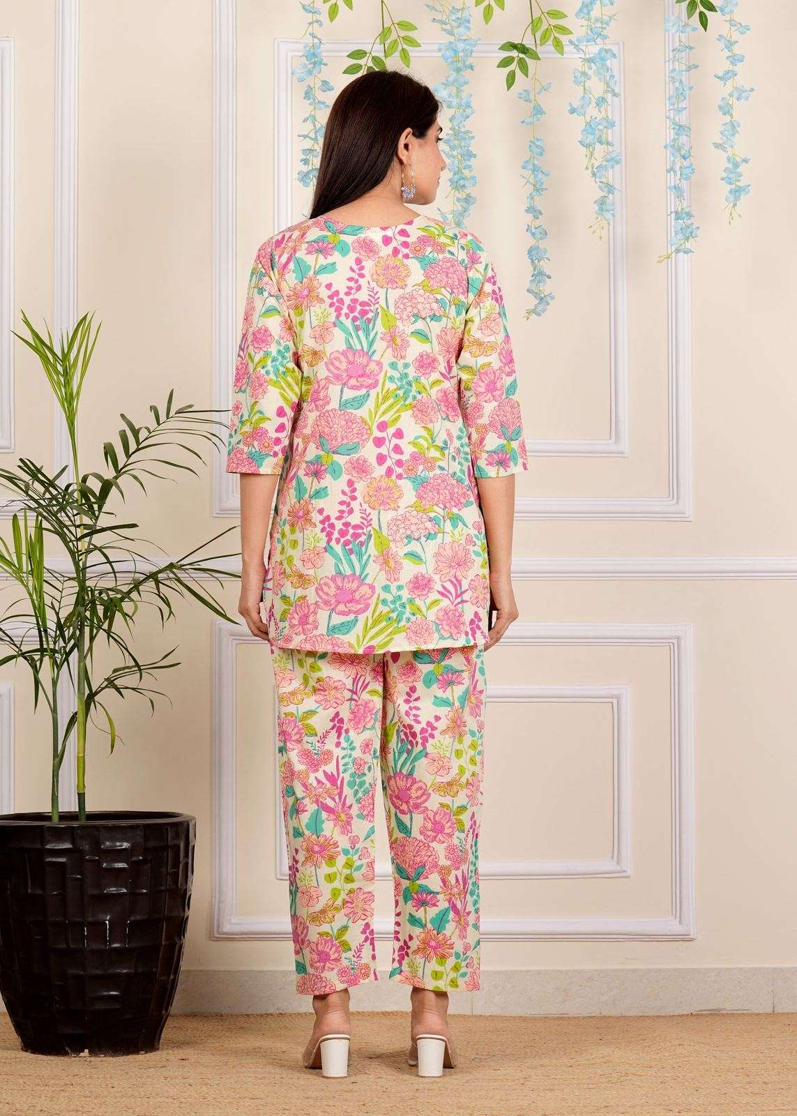 Multi color Floral Printed Cotton Co-Ord set