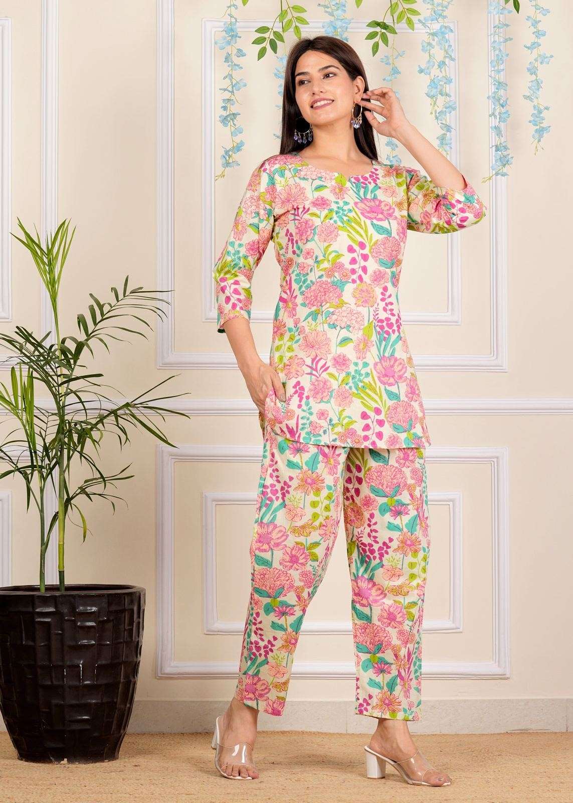 Multi color Floral Printed Cotton Co-Ord set