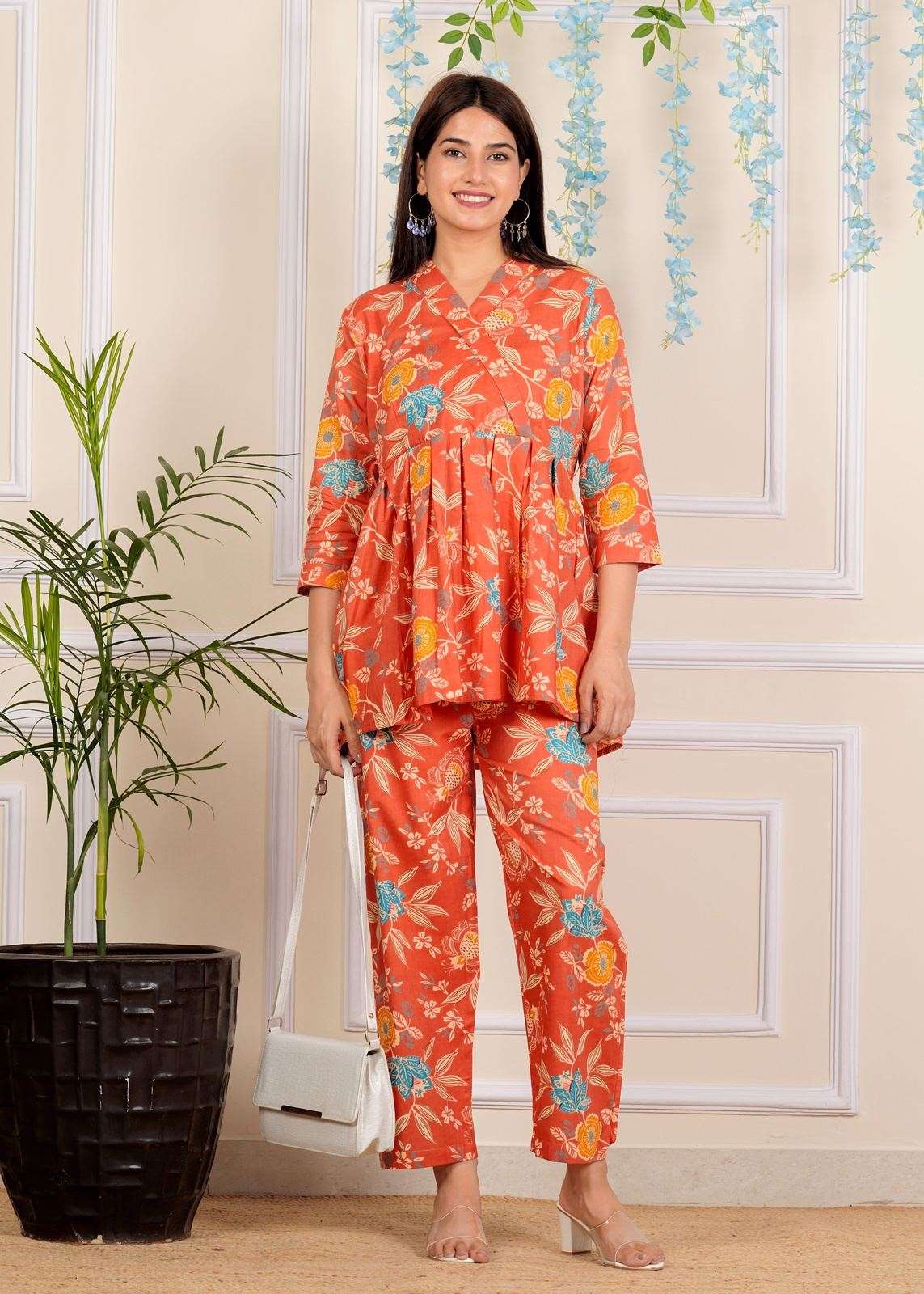 Designer Floral Printed Cotton Co-Ord set for Women with belt