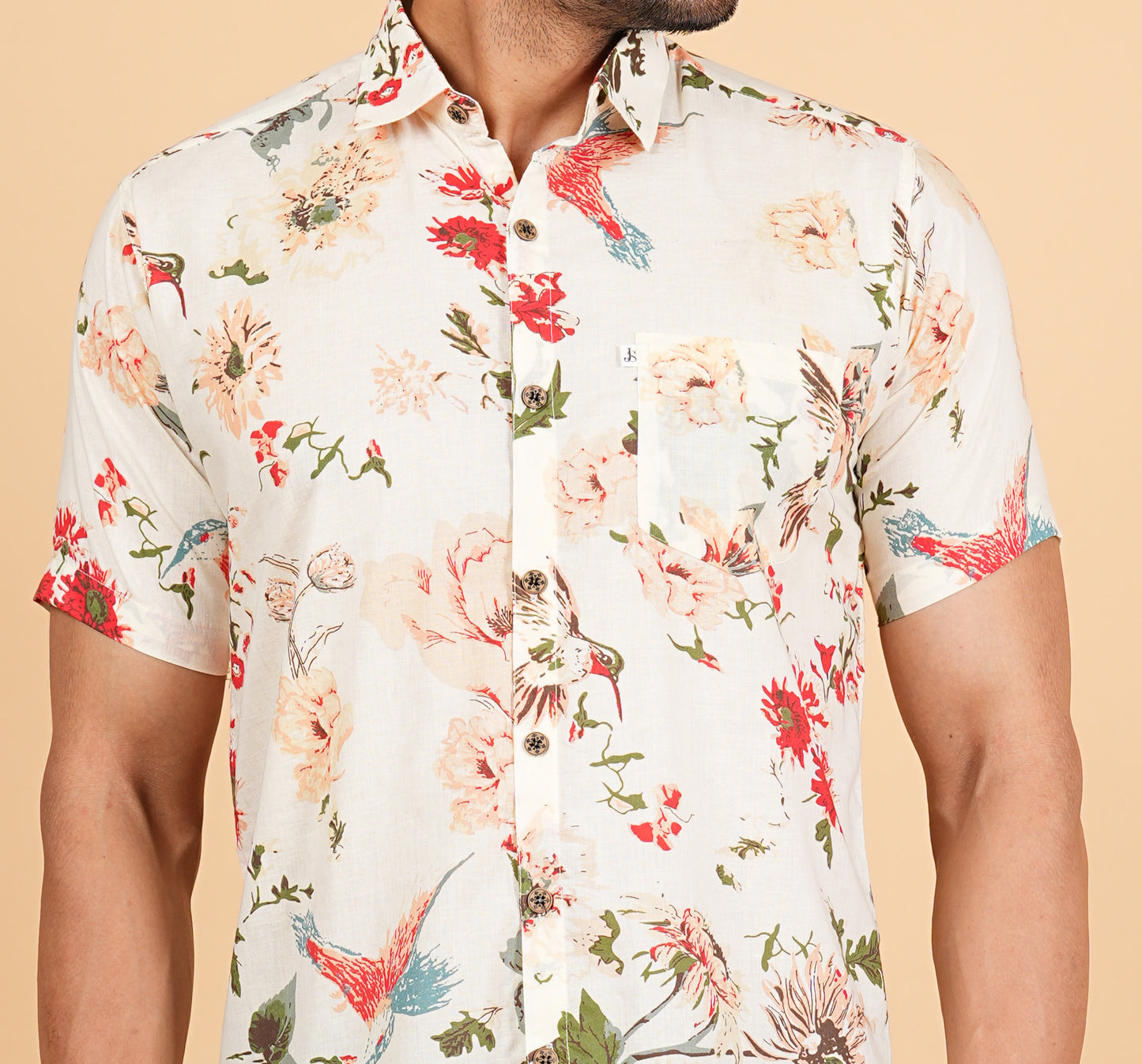 Off White Floral Print Half Sleeves Shirts for Men's