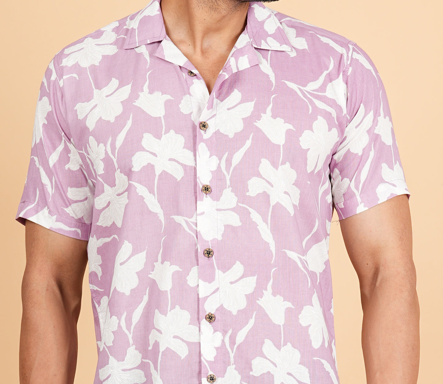 Pink n White Floral Print Cuban Collar Half Sleeves Shirts for Men's