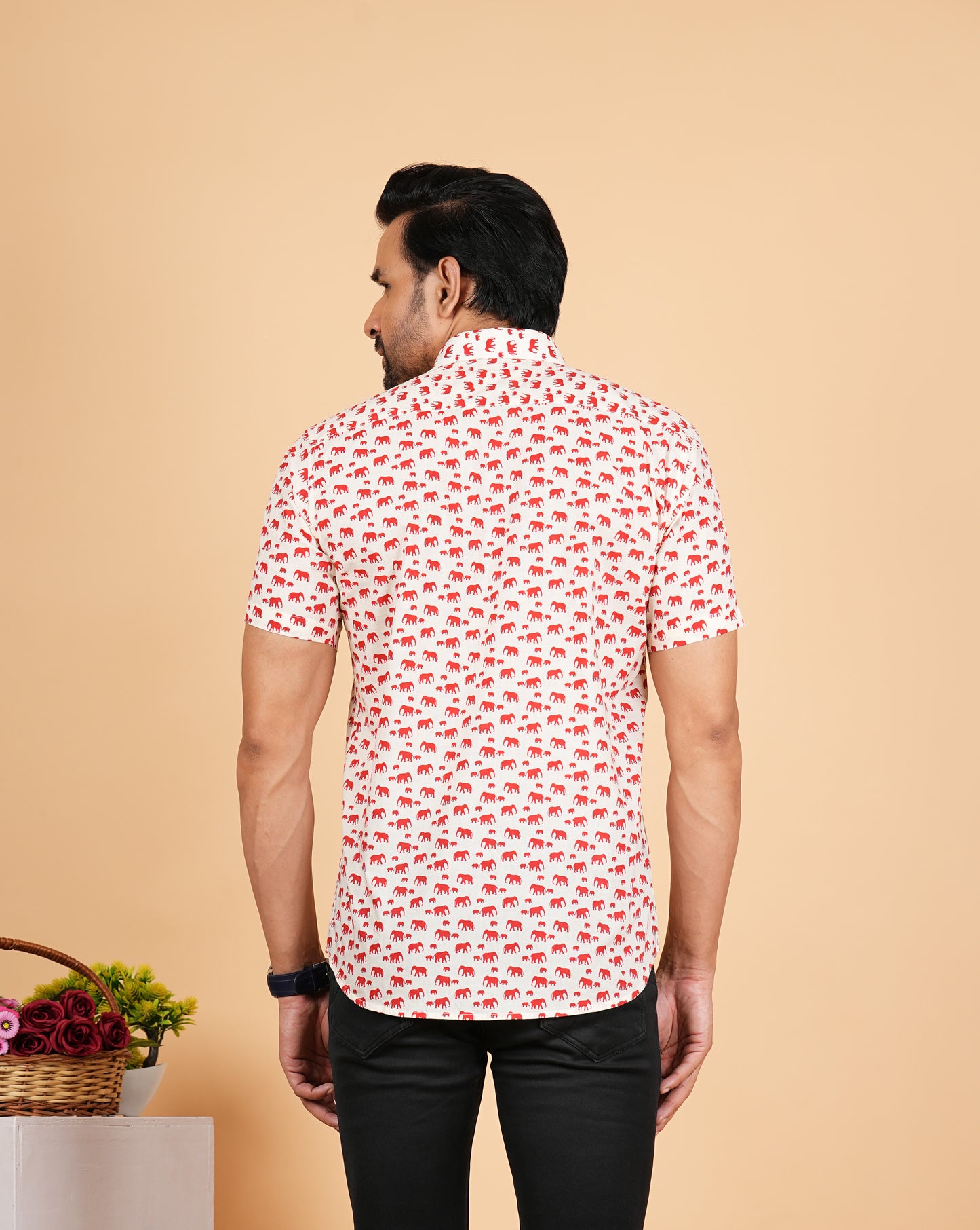 Red And White Elephant Printed Half Sleeves Shirts for Men's