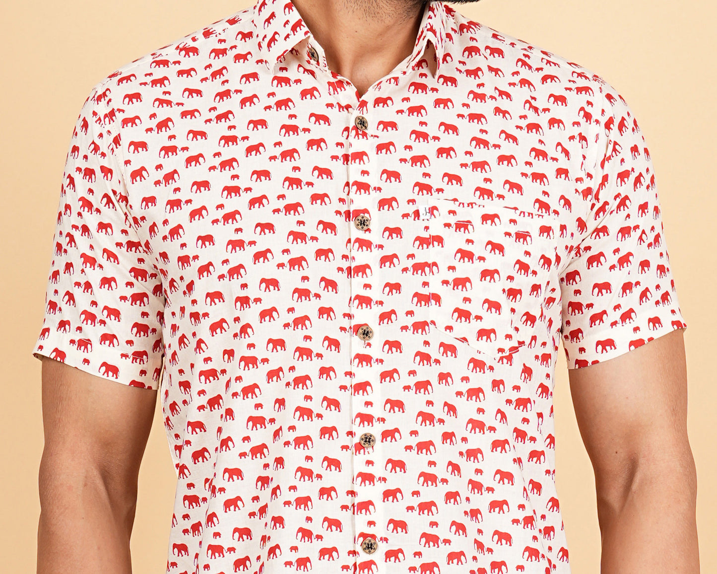 Red And White Elephant Printed Half Sleeves Shirts for Men's