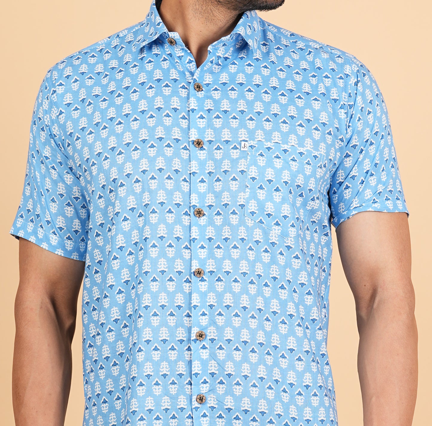 Blue And White Booti Printed Half Sleeves Shirts for Men's